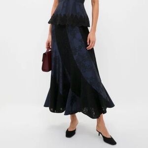 Navy Jacquard and Black Lace Mallory Skirt - TUCKERNUCK - size S- new/never worn